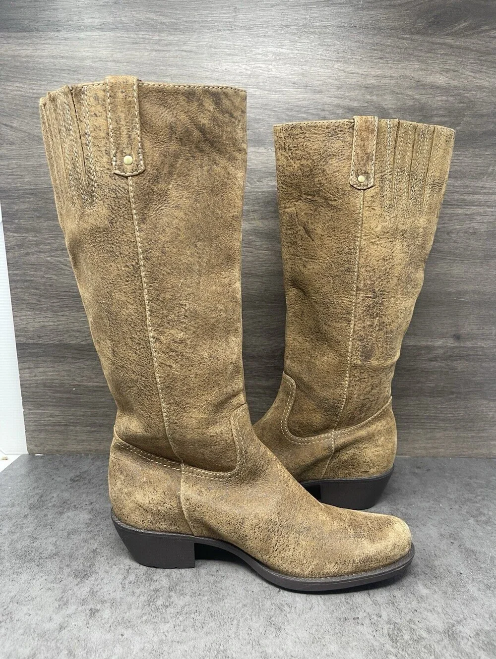 Clarks Artisan Brown Leather Tall Boots Womens Size 5 Slip On Riding